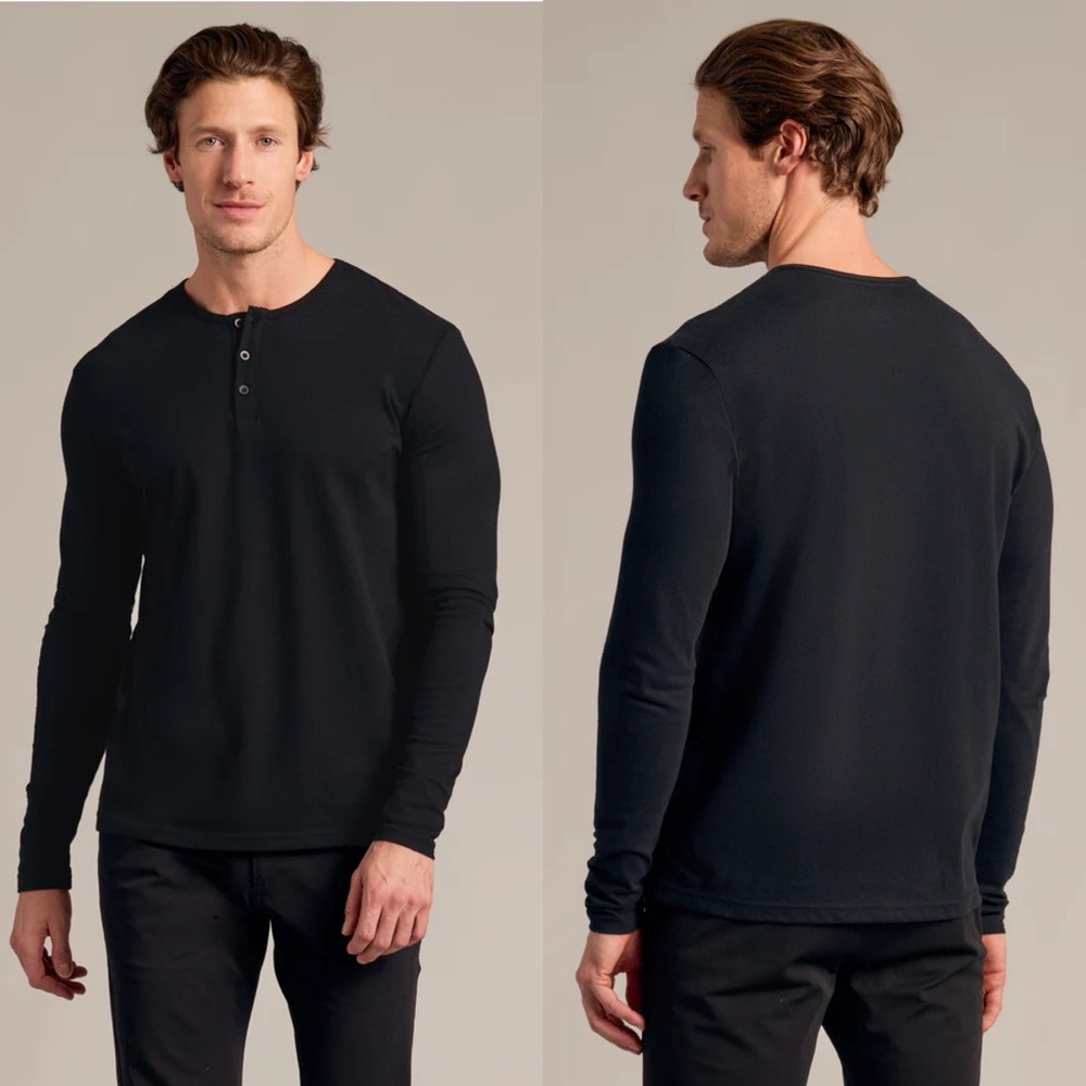 Men's Black Long Sleeve Henley Shirt
